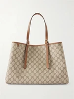 Сумка-тоут из принтованного канваса с покрытием с кожаной отделкой и эмблемой GG GUCCI, бежевый 47338269