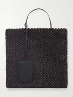 Сумка из плетеной рафии Barn mini с кожаной отделкой THE ROW, черный 47347022