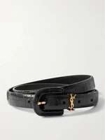 Ремень из кожи с эффектом крокодила с украшением Cassandre SAINT LAURENT, черный 47346337