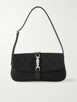 Сумка-седло Jackie мини из канваса-жаккарда с отделкой из кожи GUCCI, черный 47358556