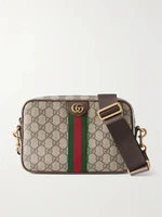 Сумка на плечо Ophidia из кожи и канвы с принтом и отделкой из тесьмы GUCCI, бежевый 47361243