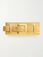 Клатч Anthem из металлизированной кожи с эффектом страуса и пряжкой BALMAIN, золотой 47323910