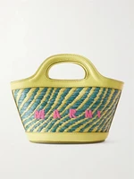 Сумка-тоут Tropicalia micro из кожи и искусственной рафии с вышивкой Marni, зеленый 47338257