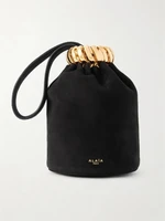 Alaïa Кожаная сумка-ведро из замши с отделкой под золото, черный 47324047