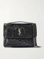 Niki medium crinkled glossed-leather shoulder bag SAINT LAURENT, черный 47345041