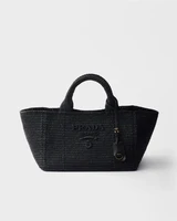 Большая вязаная сумка-тоут с кожаными деталями Prada, черный 47338104