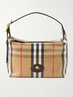 Сумка через плечо из канваса с покрытием в клетку, отделанная кожей BURBERRY, бежевый 47357365