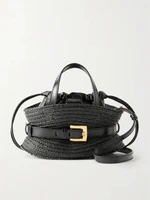 Сумка-седло Shuffle mini из рафии с пряжкой и кожаной отделкой BALMAIN, черный 47357890