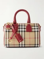 Клетчатая сумка-тоут с кожаной отделкой BURBERRY, красный 47339406