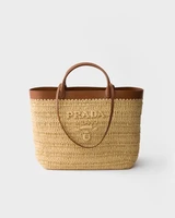 Средняя сумка-тоут из вязаного полотна и кожи Prada, бежевый 47338106