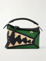 Сумка на плечо из рафии с отделкой из кожи крокодила LOEWE + Paula's Ibiza Puzzle Edge, бирюзовый 47375493