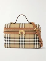 Косметичка-кейс в клетку с кожаной отделкой BURBERRY, коричневый 47359729