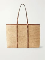 Плетеная сумка-тоут Rockstud с отделкой из кожи VALENTINO GARAVANI, коричневый 47338108