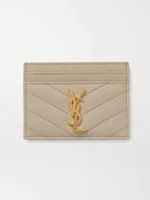 Бумажник для карт Monogramme из стеганой текстурированной кожи SAINT LAURENT, бежевый 47346252