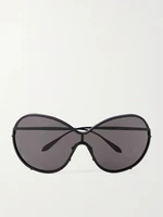 Маска, солнцезащитные очки с широкой круглой металлической оправой ALAÏA EYEWEAR, черный 47348570