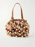 Мини-сумка с кожаной отделкой и бусинами из плетеной рафии Pom Pom Aquazzura, бежевый 47359025