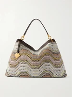 Плетеная сумка через плечо со стразами в полоску и кожаной отделкой Missoni, бежевый 47359737