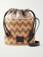 Маленькая полосатая сумка-ведро из рафии с кожаной отделкой Missoni, бежевый 47358056