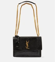 Сумка Sunset среднего размера из кожи с эффектом крокодила Saint Laurent, черный 2110079