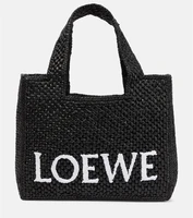 Маленькая сумка-тоут paula's ibiza из рафии с логотипом Loewe, черный 6955023