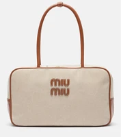 Сумка-тоут из холста с кожаной отделкой Beau Miu Miu, Naturale+Brandy 25634447