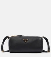 Мини лого кожаная сумка через плечо Prada, черный 25622132