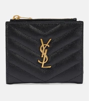 Кожаный кошелек на молнии с монограммой Saint Laurent, черный 2108798