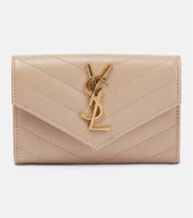 Маленький кожаный кошелек с монограммой Saint Laurent, бежевый 2108772