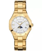 Женские часы Swiss Be Balmain Moonphase Diamond (1/20 ct. t.w.) с бриллиантами, позолоченные PVD, из нержавеющей стали, браслетные, 33 мм 25272474