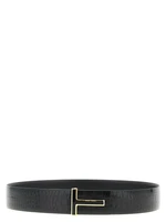 Двусторонний ремень из крокодиловой кожи TOM FORD, черный 47355587