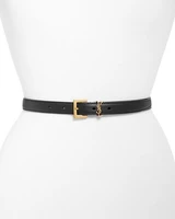 Тонкий ремень Cassandre с квадратной пряжкой из зерненой кожи Saint Laurent, цвет Black 6778318