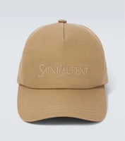 Бейсболка из хлопкового и льняного габардина с логотипом Saint Laurent, бежевый 5937199