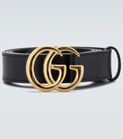 Кожаный ремень с логотипом GG Marmont Gucci, черный 2100180