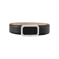 Кожаный ремень Gucci Signature с прямоугольной пряжкой, черный 4510930