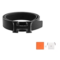 HERMES Мужской ремень из телячьей кожи черный, Black 27947686