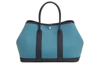 HERMES Сумка садовая джинсовая синяя из холста с кожаными вставками 27948521