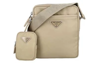 PRADA Тканевая с кожаной отделкой мужская наплечная сумка через плечо цвета хаки 28008294