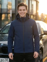 Ветровка мужская софтшелл виндстоппер с капюшоном спортивная темно-синего цвета 9615_1TS 811574848