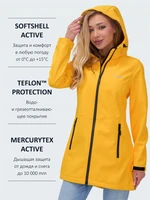 Парка спортивная женская с капюшоном softshell желтого цвета 9568J 79077442
