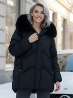 Куртка зимняя женская с мехом и капюшоном тренд черного цвета 7656Ch 184929893