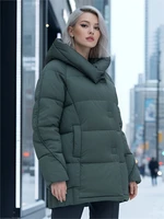 Куртка зимняя женская с капюшоном модная цвета хаки 7651Kh 590049818