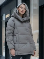 Куртка зимняя женская с капюшоном модная коричневого цвета 7651K 2123297945
