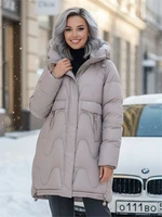 Куртка зимняя женская с капюшоном модная светло-коричневого цвета 7653SK 292483007