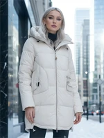 Куртка зимняя женская с капюшоном модная бежевого цвета 3193B 316750693