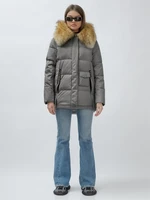 Куртка женская зимняя с мехом енот премиум класса серого цвета 3215Sr 269108868