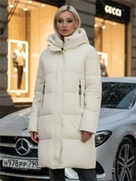 Куртка зимняя женская с капюшоном удлиненная стеганная бежевого цвета 9629B 1148975630