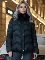 Куртка зимняя женская с мехом и капюшоном тренд черного цвета 7759Ch 1300994853