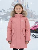 Куртка парка зимняя подростковая для девочки с капюшоном и мехом розового цвета 9446R 1710226653