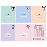 71613 Тетрадь Kuromi+My Melody, формат А5, на скрепке, 18 листов, клетка с полями, внутренний блок офсет 60-65 г, 92% белизна, обложка мелованный картон + ВД-лак, 5 дизайнов в спайке 2035250905