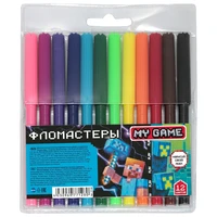 77128 Фломастеры My Game, 12 цветов, на водной основе с вентилируемым колпачком. Устойчивы к перепадам температур, морозостойкие. 490566677
